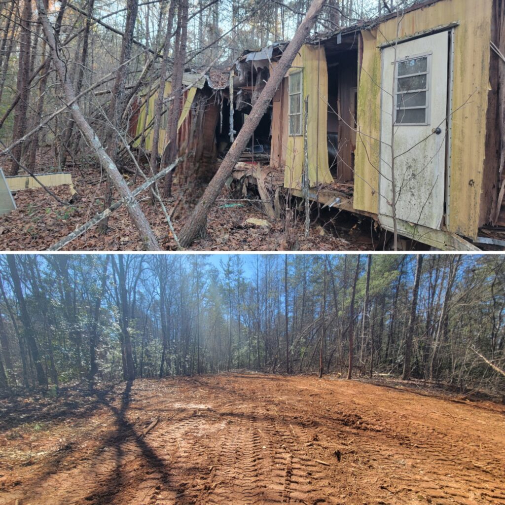 old mobile home removal - before and after junk removal and debris hauling