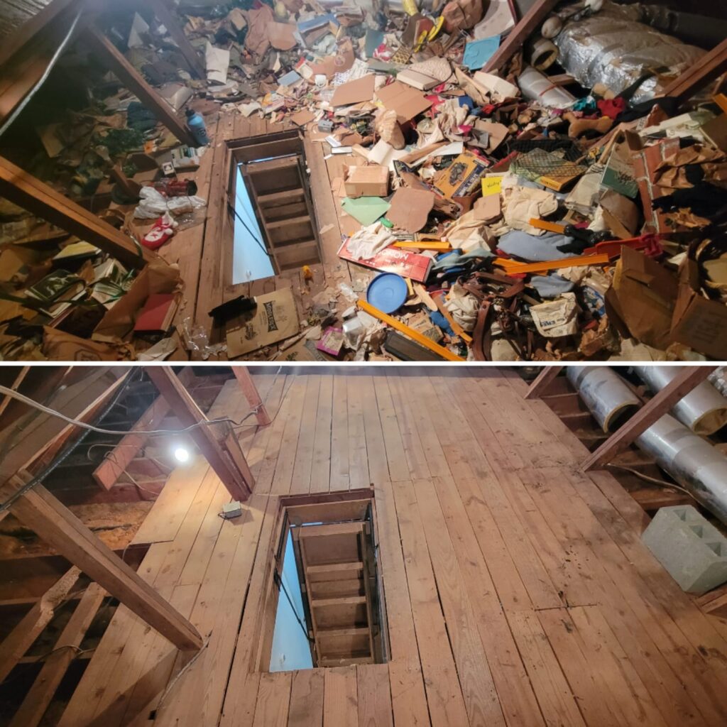 attic cleanout - debris and junk removal - before and after