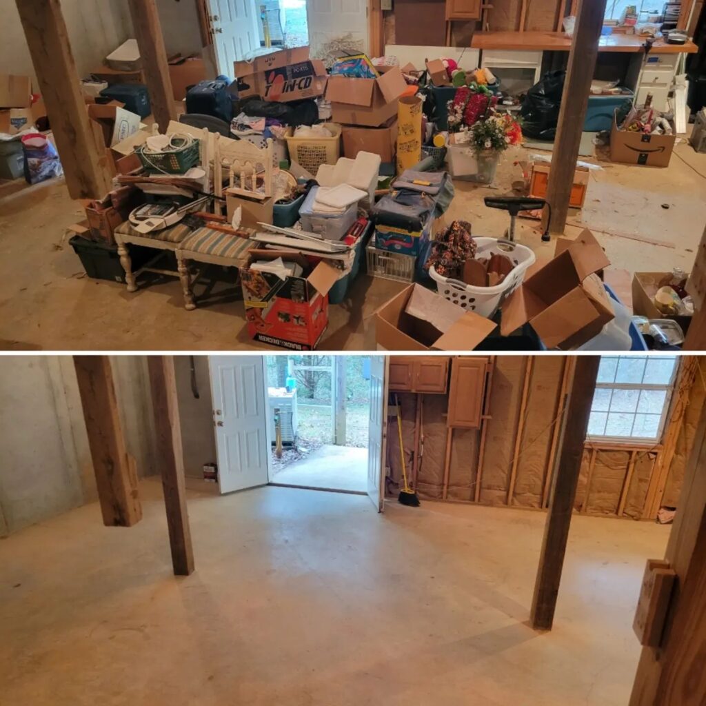 basement cleanout - debris and junk removal - before and after